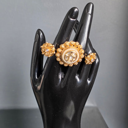 Eshale Kundan Pearl & Gold Double Finger Ring