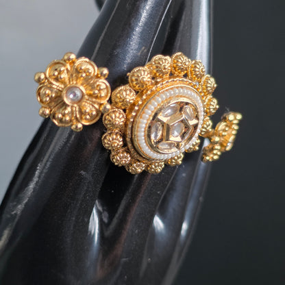 Eshale Kundan Pearl & Gold Double Finger Ring