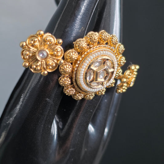 Eshale Kundan Pearl & Gold Double Finger Ring image 3