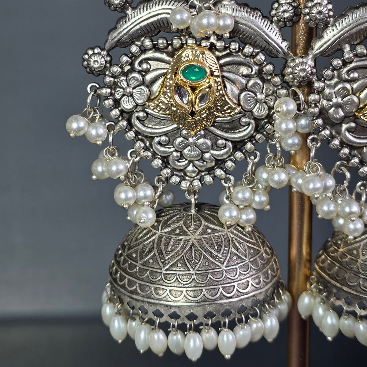 Eshale Oxidised Large Green Jhumkas