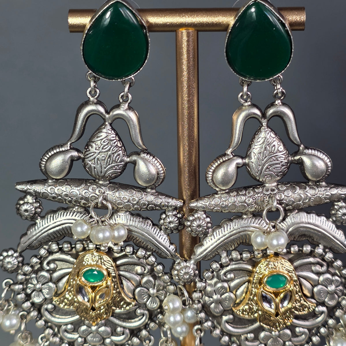Eshale Oxidised Large Green Jhumkas