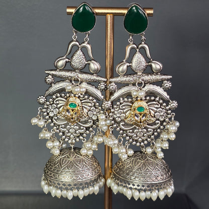 Eshale Oxidised Large Green Jhumkas