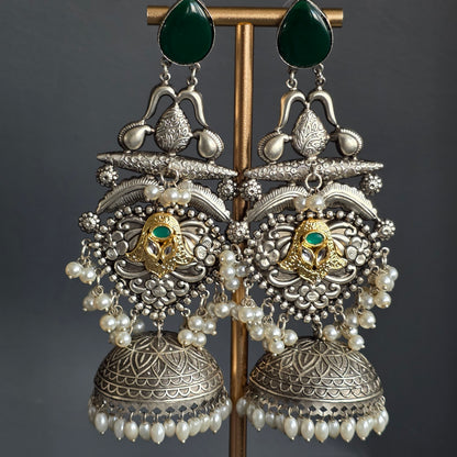 Eshale Oxidised Large Green Jhumkas