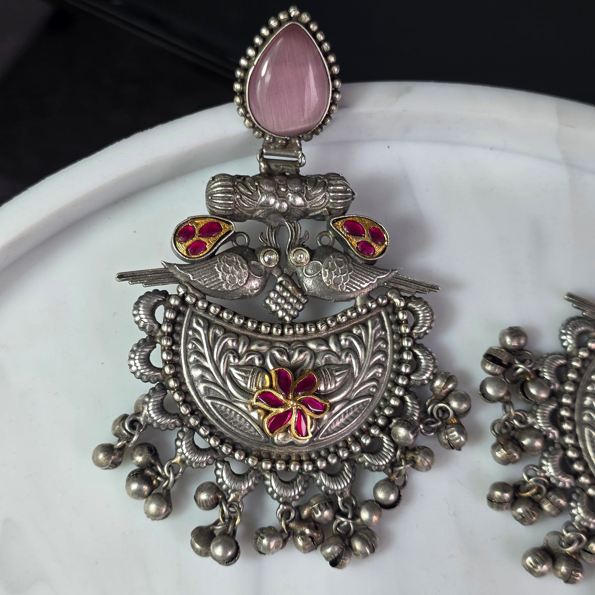 Eshale Oxidised Pink Jhumkas