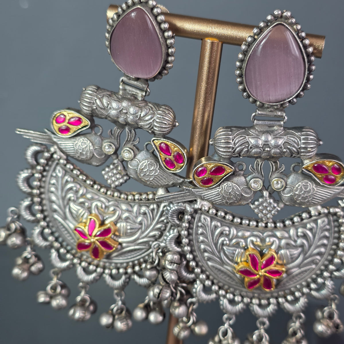 Eshale Oxidised Pink Jhumkas