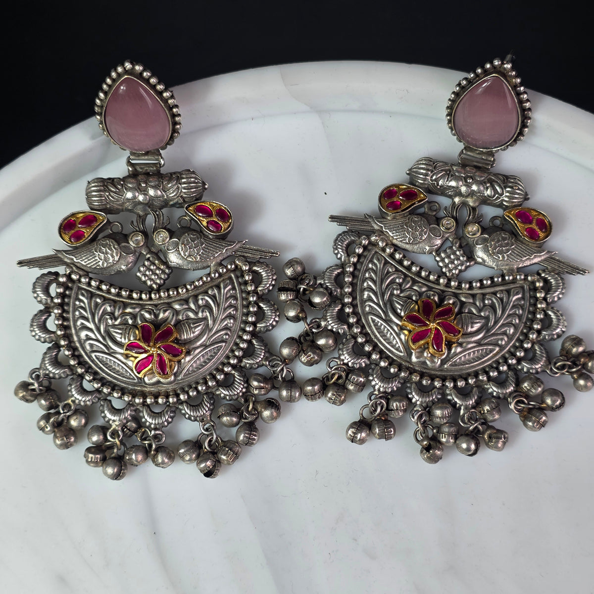 Eshale Oxidised Pink Jhumkas