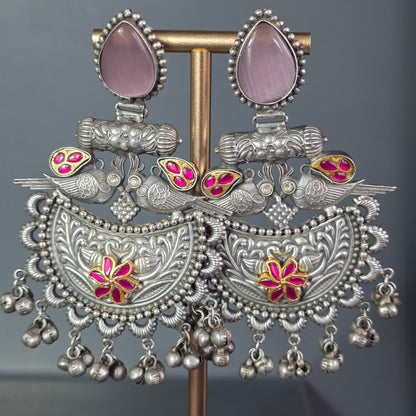 Eshale Oxidised Pink Jhumkas