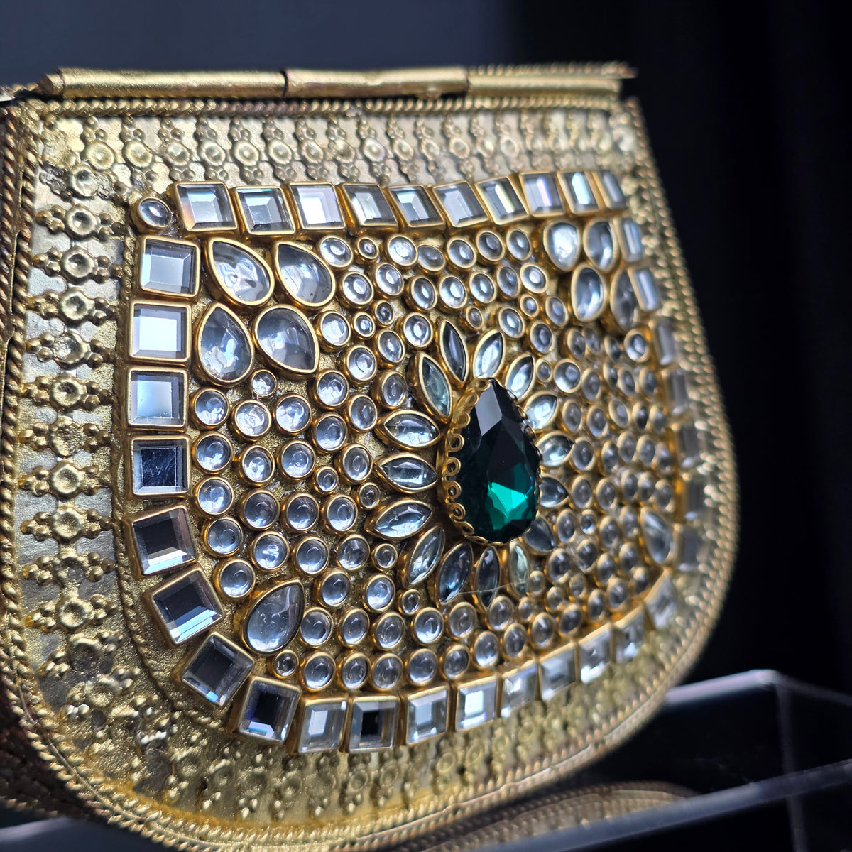Kundan Encrusted Emerald Green Stone Clutch