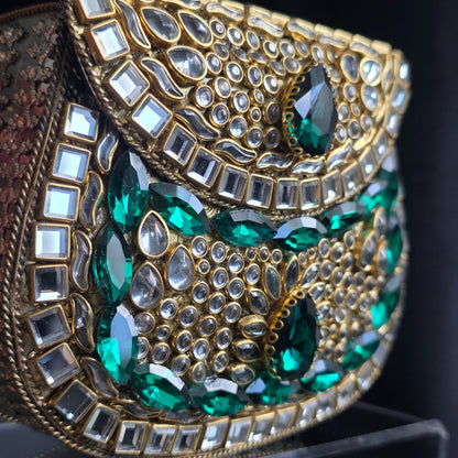 Kundan Encrusted Emerald Green Stone Clutch