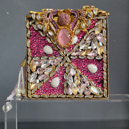Pink Encrusted Stone Clutch