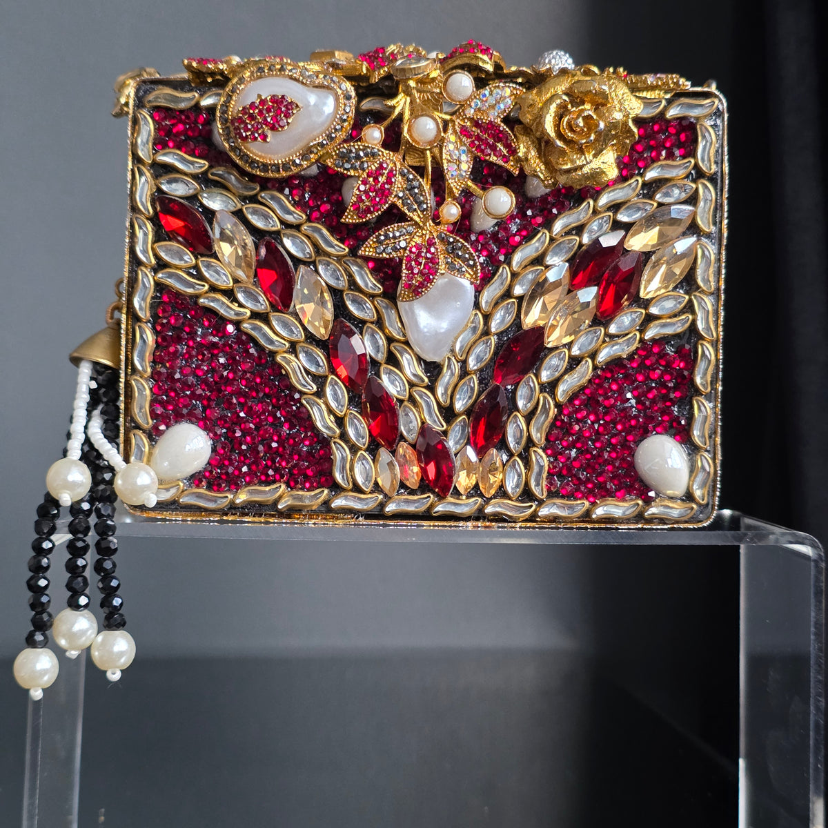 Red Encrusted Stone Clutch