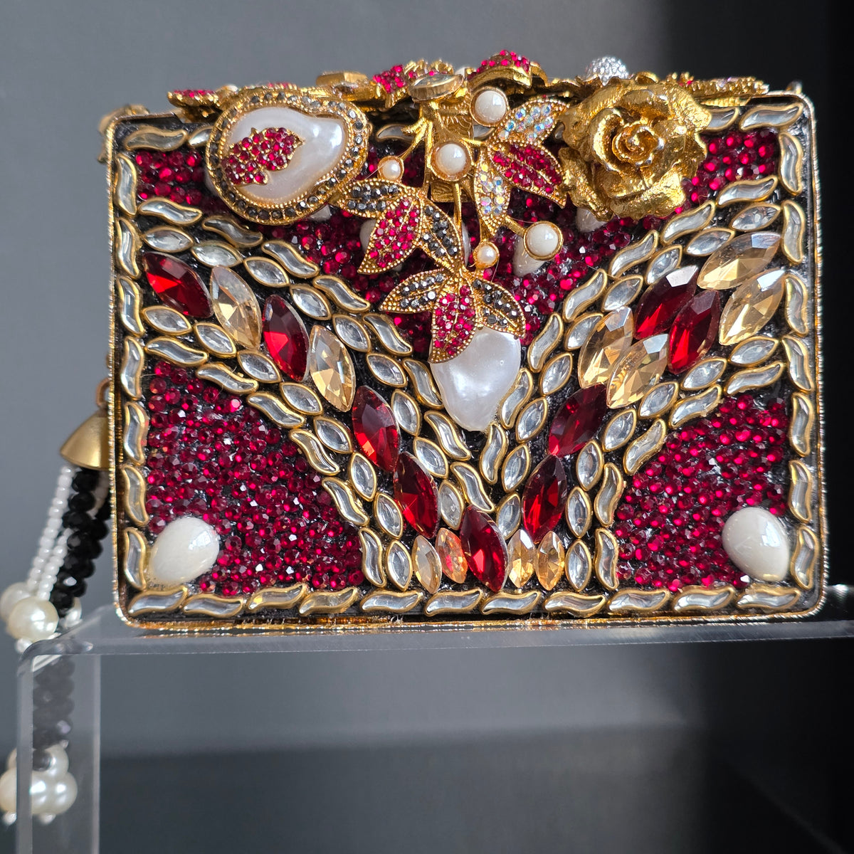 Red Encrusted Stone Clutch