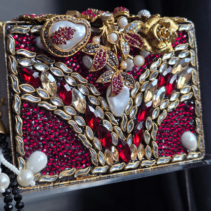 Red Encrusted Stone Clutch