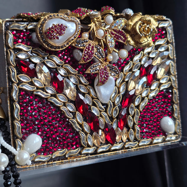 Red Encrusted Stone Clutch