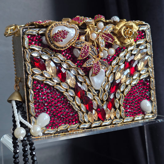 Red Encrusted Stone Clutch image 2