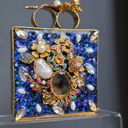 Royal Blue Encrusted Motif Clutch