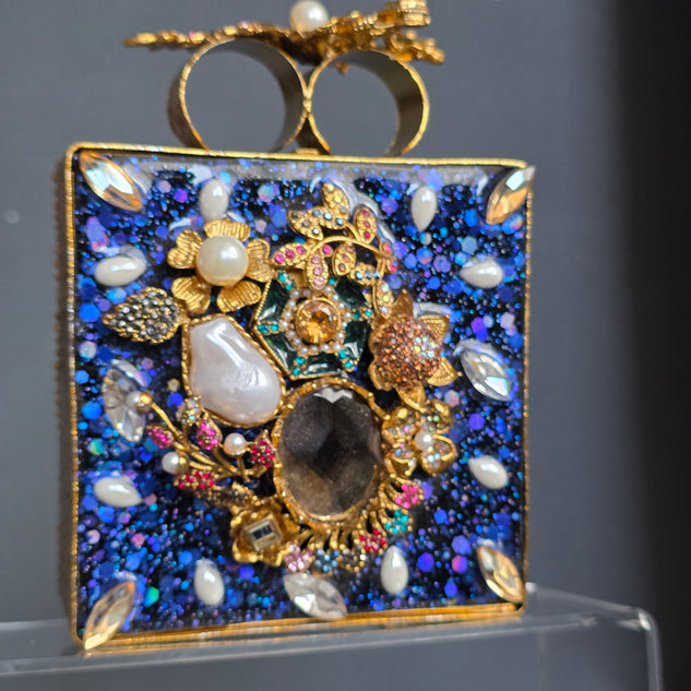 Royal Blue Encrusted Motif Clutch