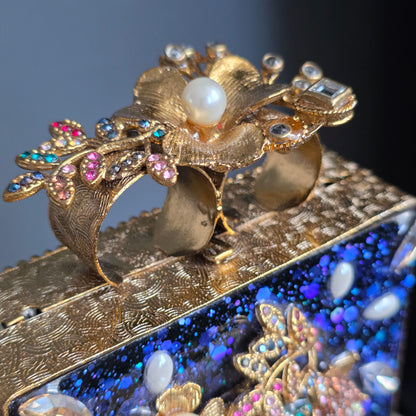 Royal Blue Encrusted Motif Clutch