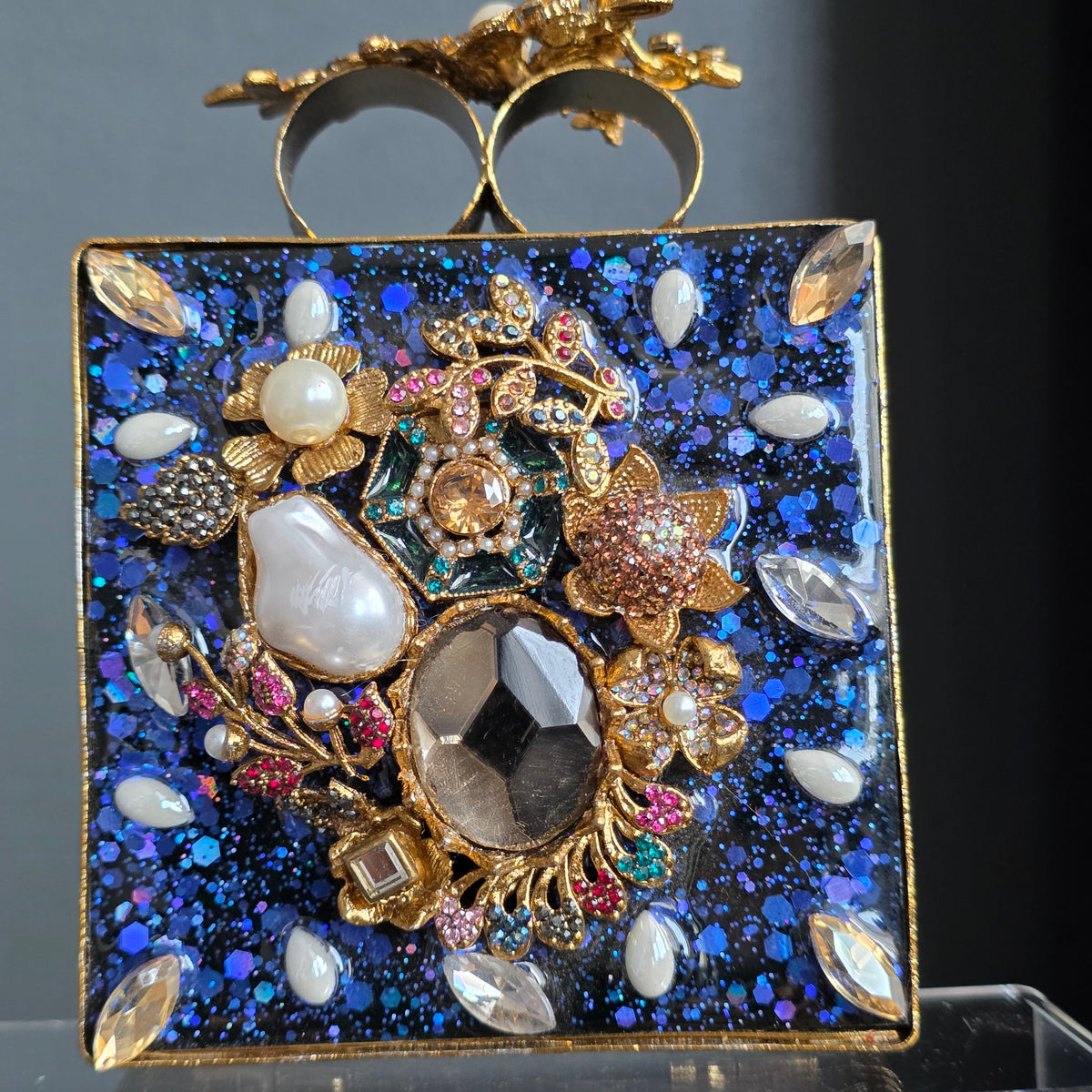 Royal Blue Encrusted Motif Clutch