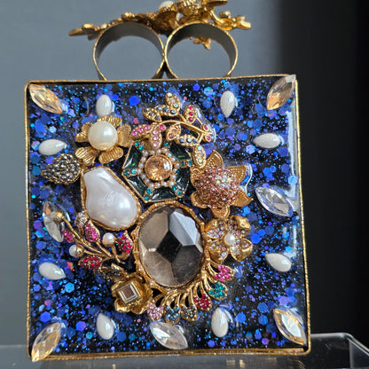 Royal Blue Encrusted Motif Clutch