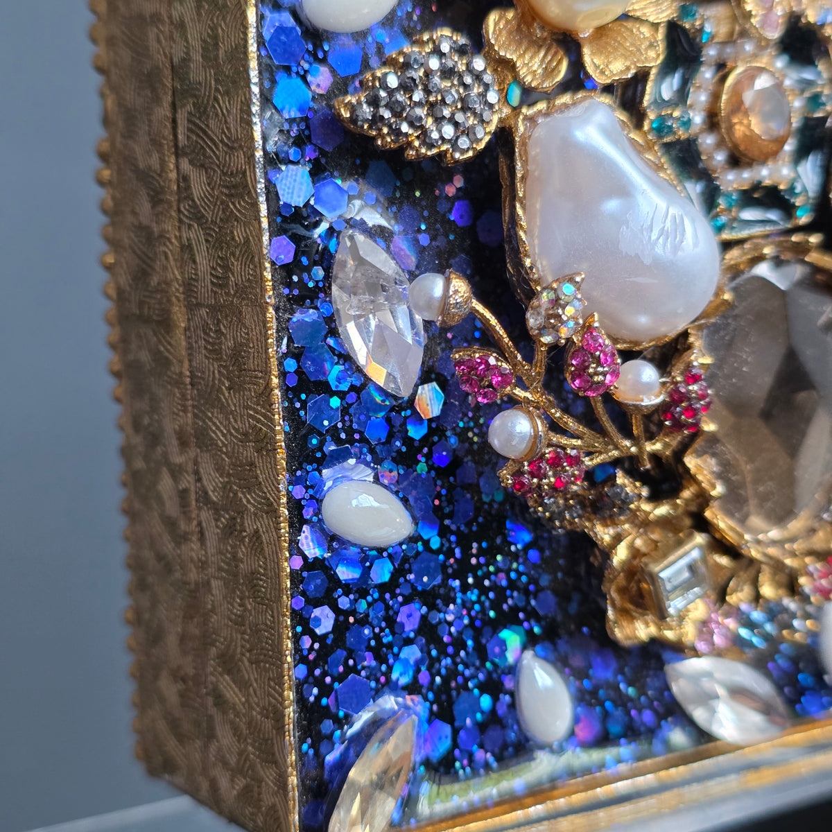 Royal Blue Encrusted Motif Clutch