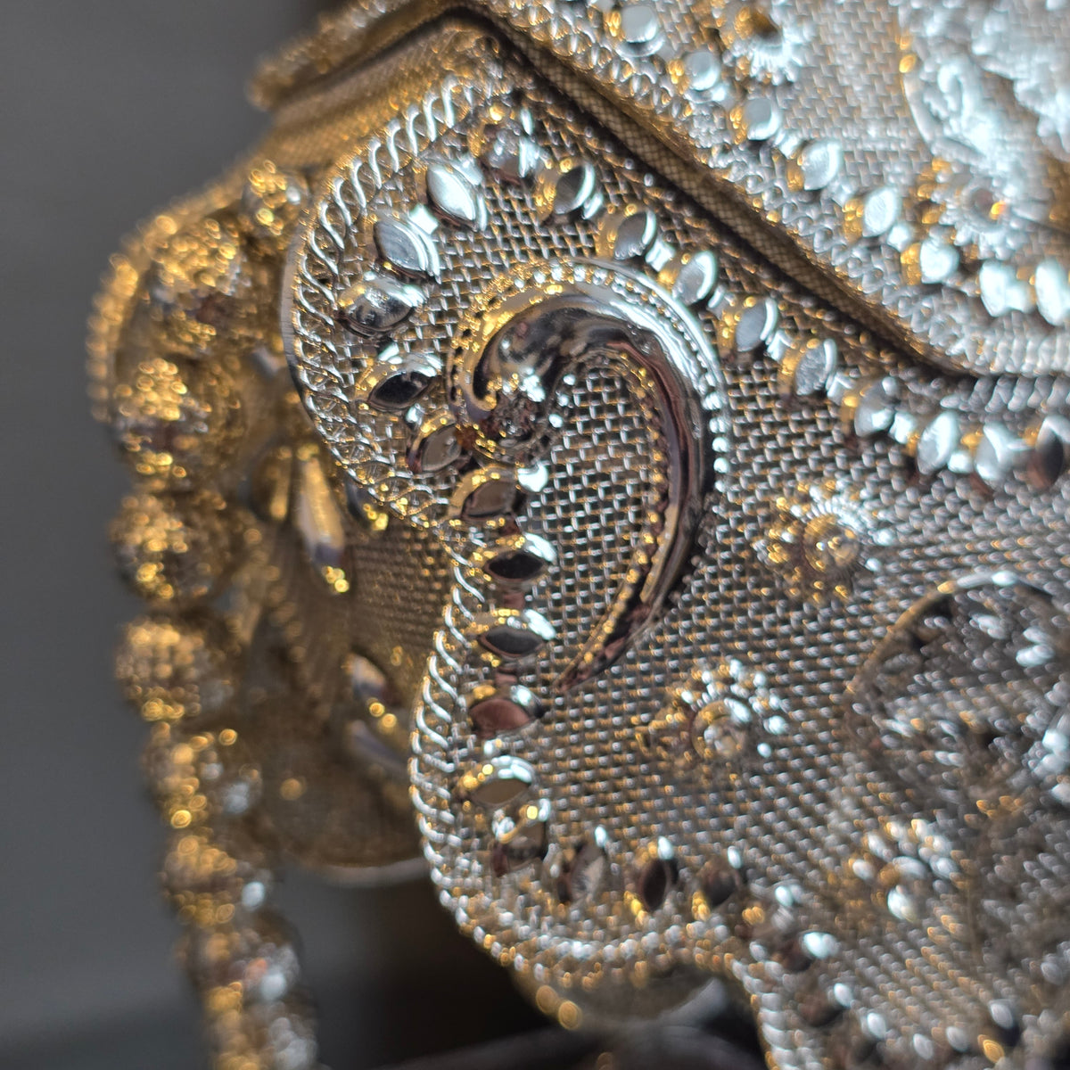 Silver Flower Metal Stone Clutch