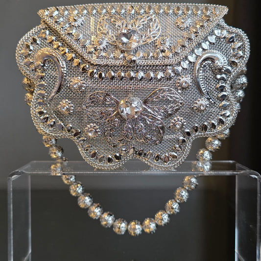 Silver Flower Metal Stone Clutch image 3