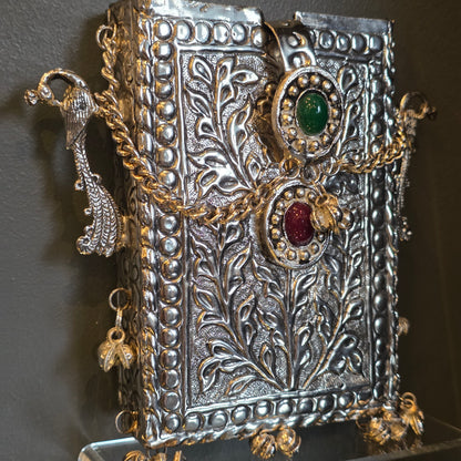Traditional Silver Decorative Rectangular Clutch
