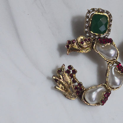 Elara Red & Emerald Green C-Hoop Statement Earrings