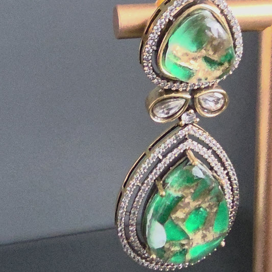 Elyzae Emerald Green Marble Statement Earrings image 3