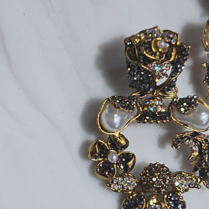 Elara Grey & Pearl Rose Statement Earrings