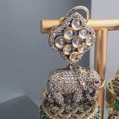 Elyzae Emerald Green Elephant Statement Earrings