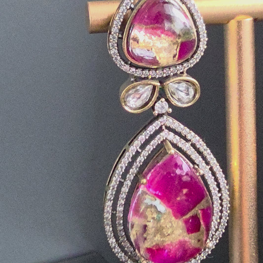 Elyzae Hot Pink Marble Statement Earrings image 3