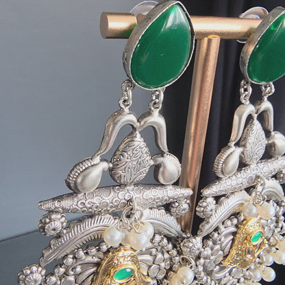Eshale Oxidised Large Green Jhumkas