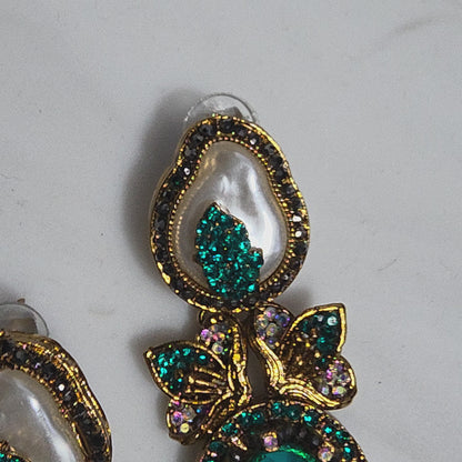 Elara Teal & Pearl Statement Earrings
