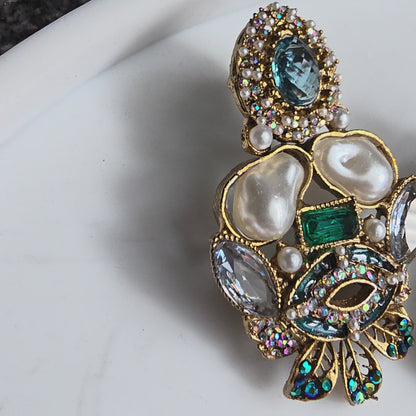 Elara Mixed Stone Statement Earrings (Light Blue, Green, White)