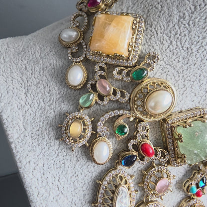 Elyzae Sabyasachi Peach Stone Multi Necklace Set