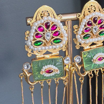 Eshale Kashmiri Jade Green Ghungroo Jhumkis