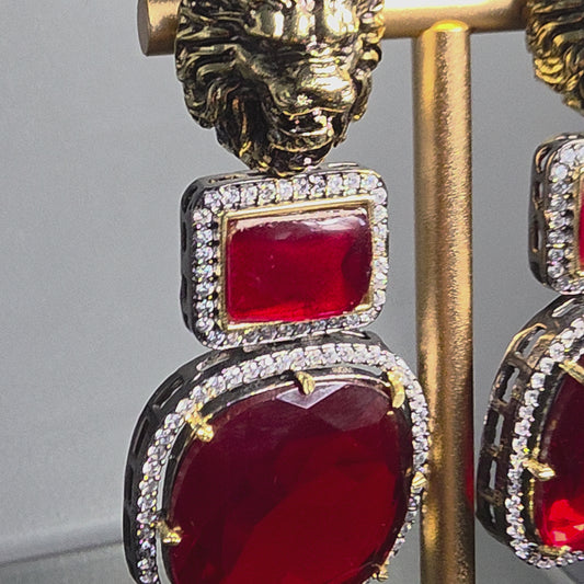Elyzae Lion Ruby Stone Earrings image 2