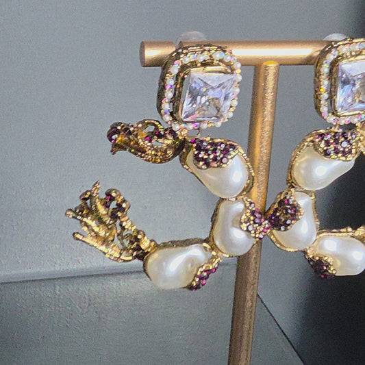 Elara White and Plum C-Hoop Statement Earrings image 3