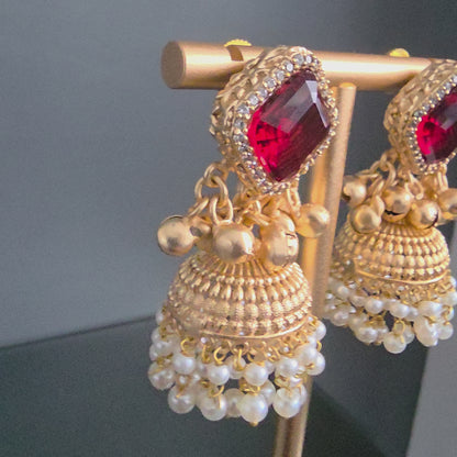 Eshale Gold Maroon Jhumkis
