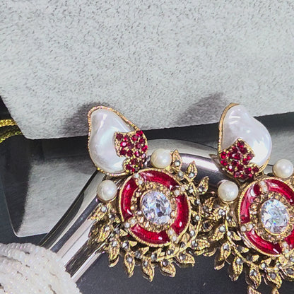 Elara Red Pearl Choker Set
