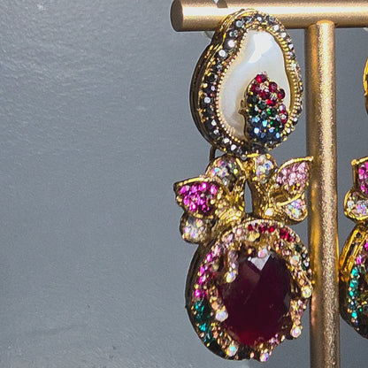 Elara Maroon & Pearl Statement Earrings
