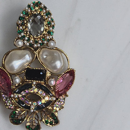 Elara Mixed Stone Statement Earrings (Black, Pink, Green)