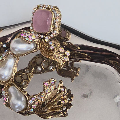 Elara Baby Pink & Pearl C- Hoop Statement Earrings
