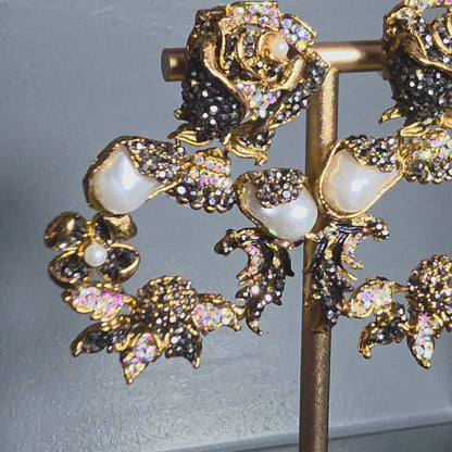Elara Grey & Pearl Rose Statement Earrings