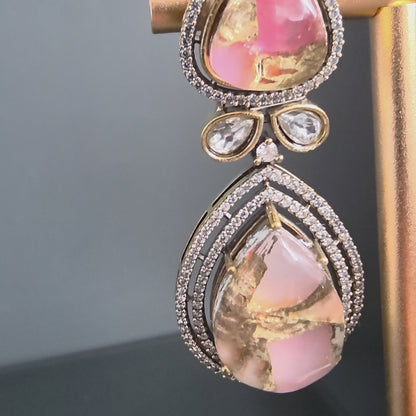 Elyzae Baby Pink Marble Statement Earrings