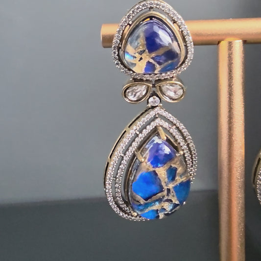Elyzae Royal Blue Marble Statement Earrings image 2