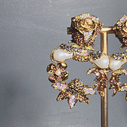 Elara Champagne & Pearl Rose Statement Earrings