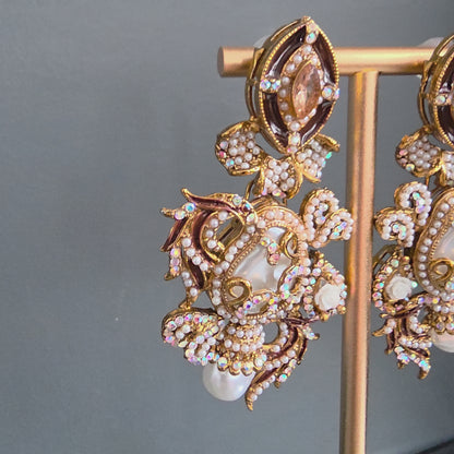 Elara Brown & Pearl Stone Statement Earrings